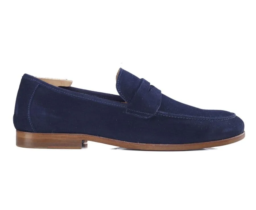 Navy Suede Men's penny loafers - DERVIO