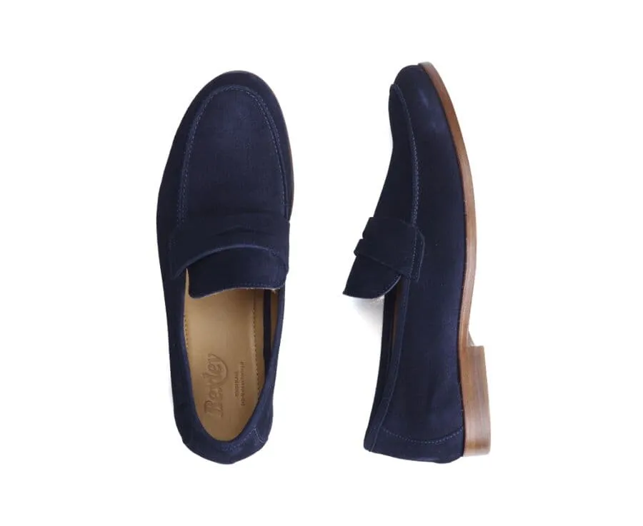 Navy Suede Men's penny loafers - DERVIO