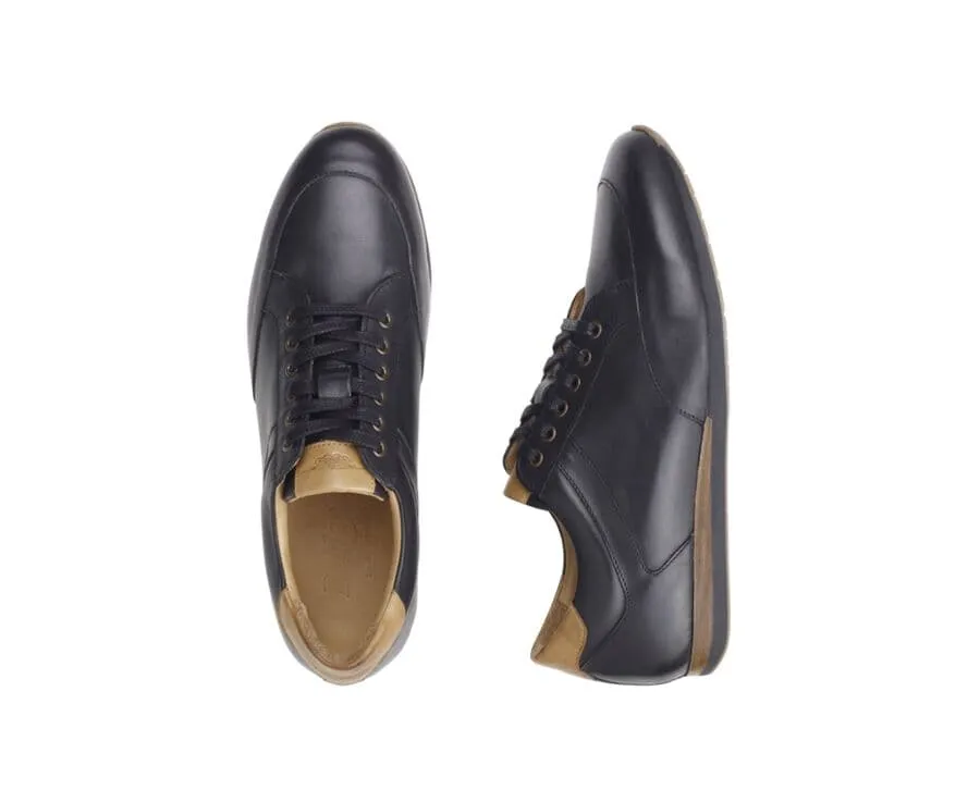 Patina Black Men's Leather Trainers - BELBARA