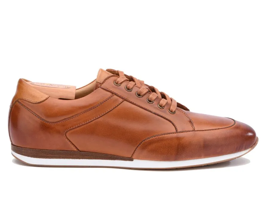 Patina Chestnut Men's leather Trainers - BELBARA