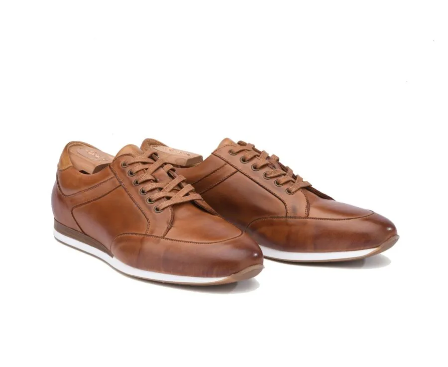 Patina Chestnut Men's leather Trainers - BELBARA