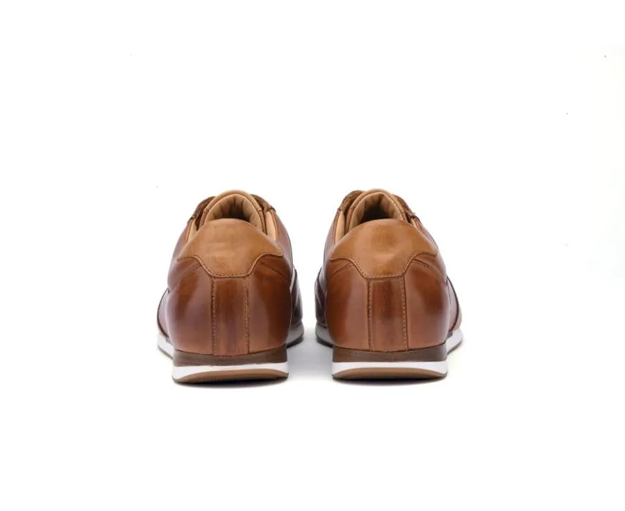 Patina Chestnut Men's leather Trainers - BELBARA