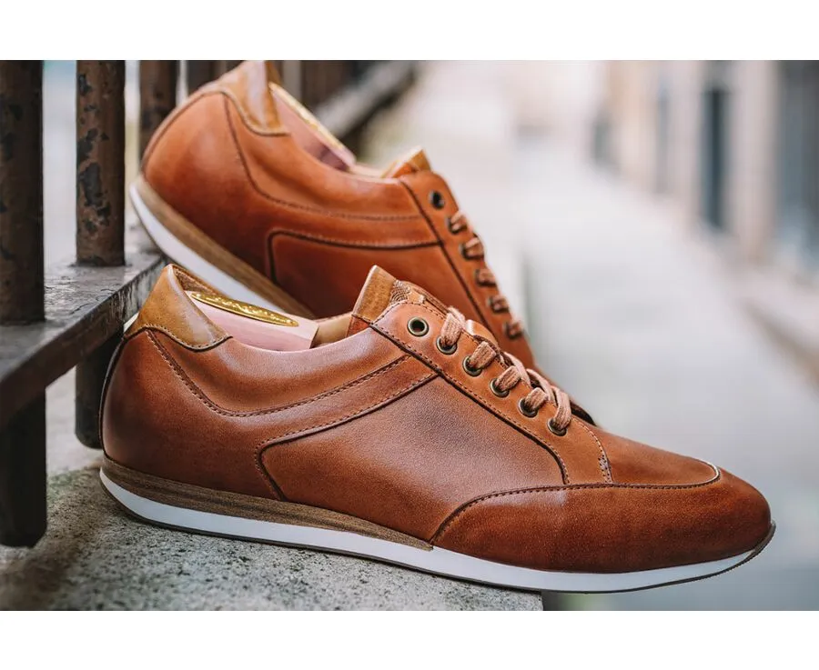 Patina Chestnut Men's leather Trainers - BELBARA