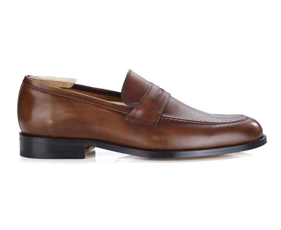 Patina Cognac leather men's loafers - DIXTON