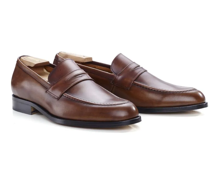 Patina Cognac leather men's loafers - DIXTON