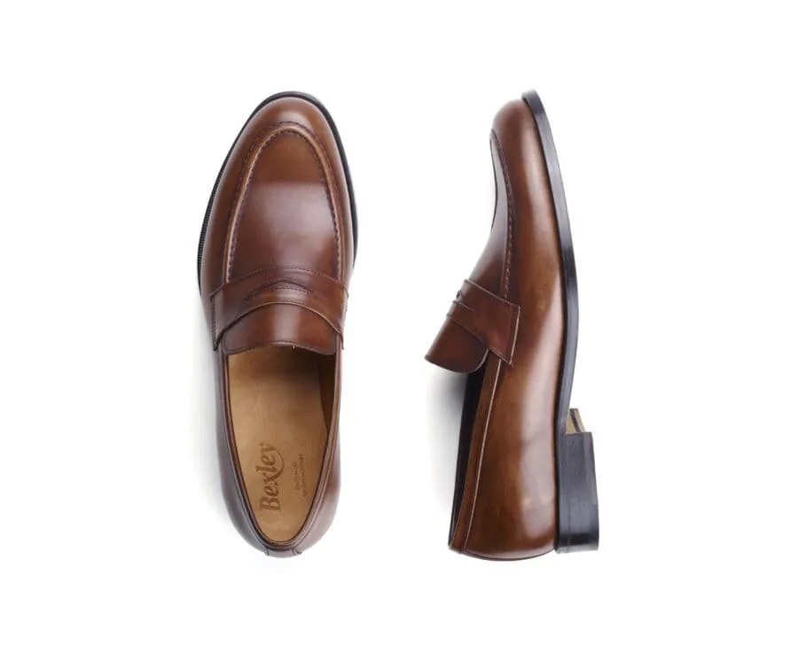 Patina Cognac leather men's loafers - DIXTON