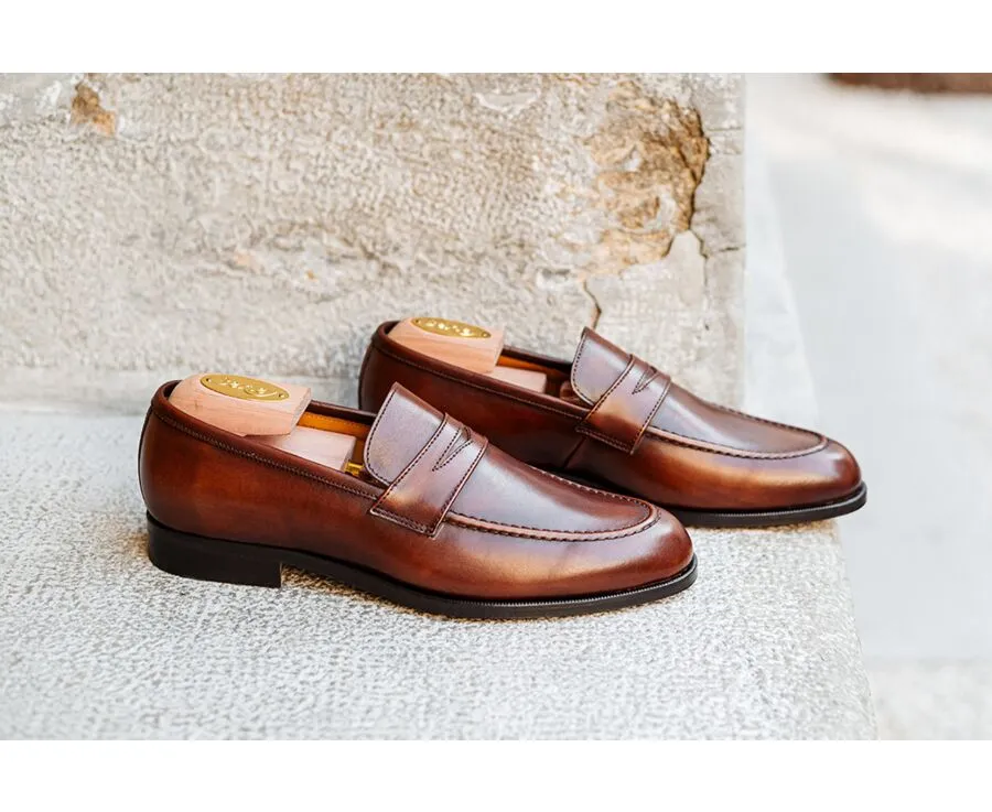 Patina Cognac leather men's loafers - DIXTON