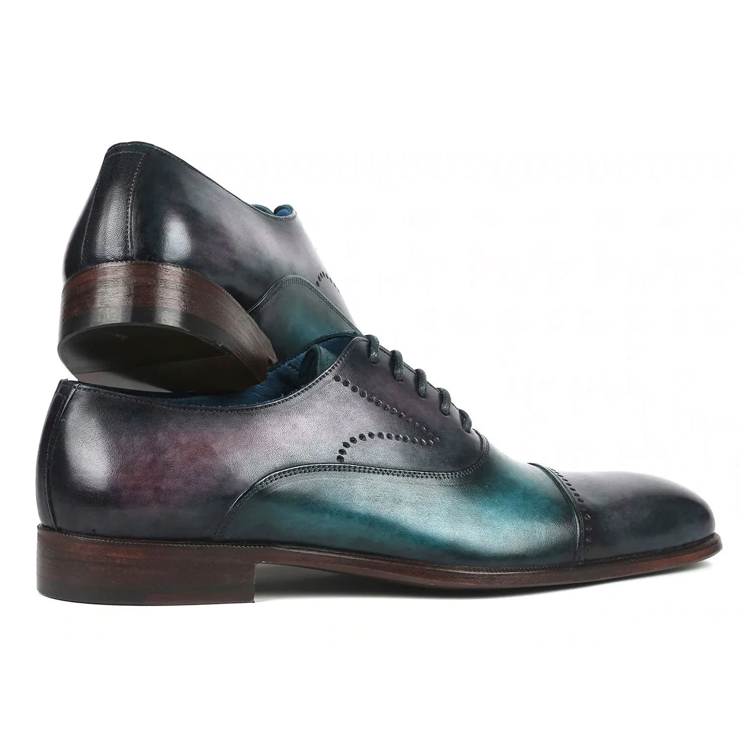 Paul Parkman 314-PRPTRQ Men's Shoes Purple & Turquoise Calf-Skin Leather Cap-Toe Oxfords (PM6349)