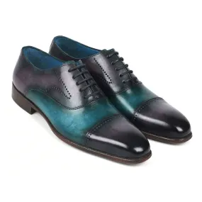 Paul Parkman 314-PRPTRQ Men's Shoes Purple & Turquoise Calf-Skin Leather Cap-Toe Oxfords (PM6349)