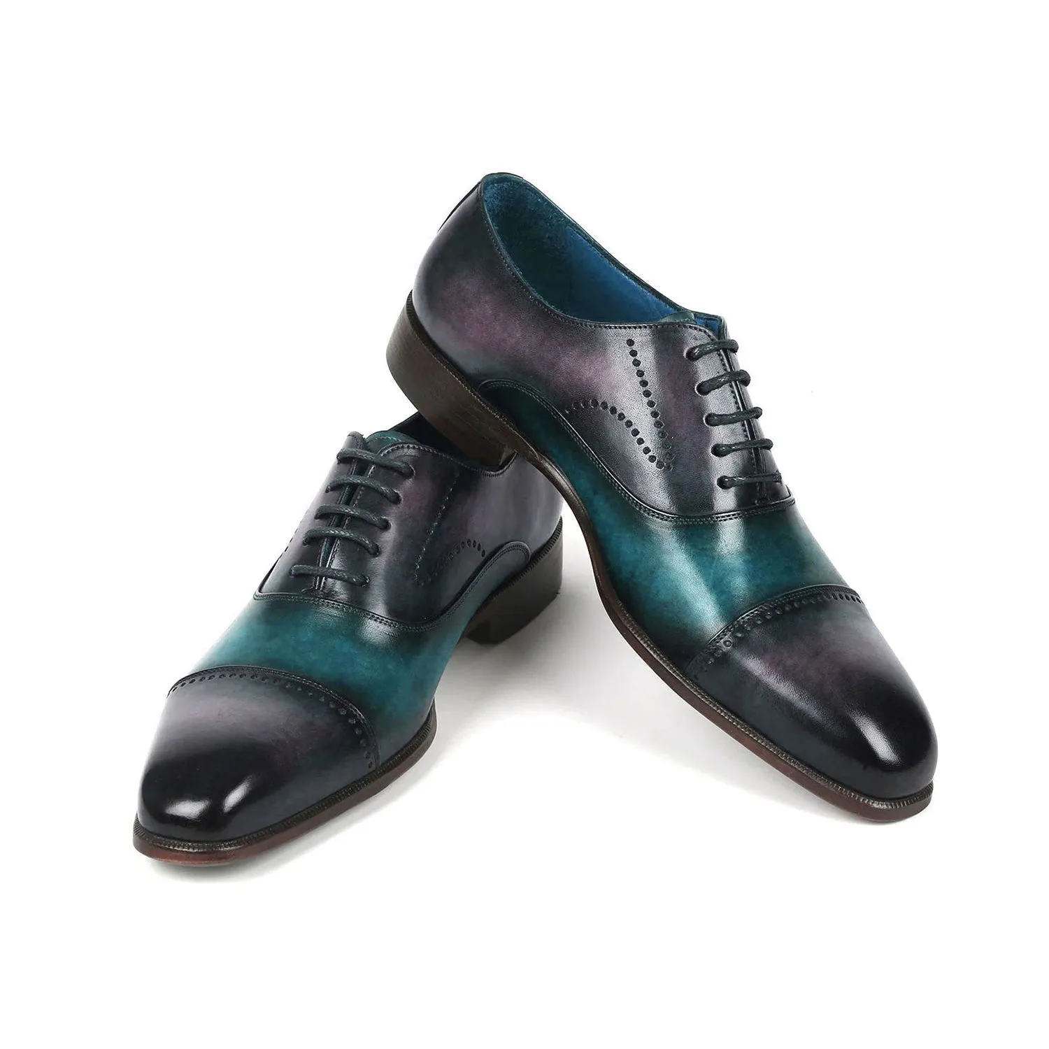 Paul Parkman 314-PRPTRQ Men's Shoes Purple & Turquoise Calf-Skin Leather Cap-Toe Oxfords (PM6349)