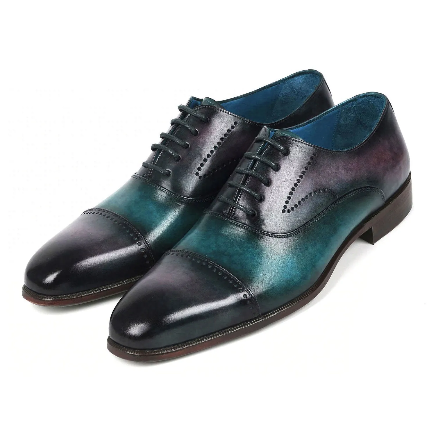 Paul Parkman 314-PRPTRQ Men's Shoes Purple & Turquoise Calf-Skin Leather Cap-Toe Oxfords (PM6349)