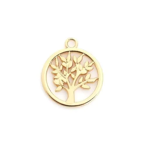 Pendants, Tree Of Life, Single-Sided, Flat, Round, Openwork, Gold Plated, Alloy, 20mm