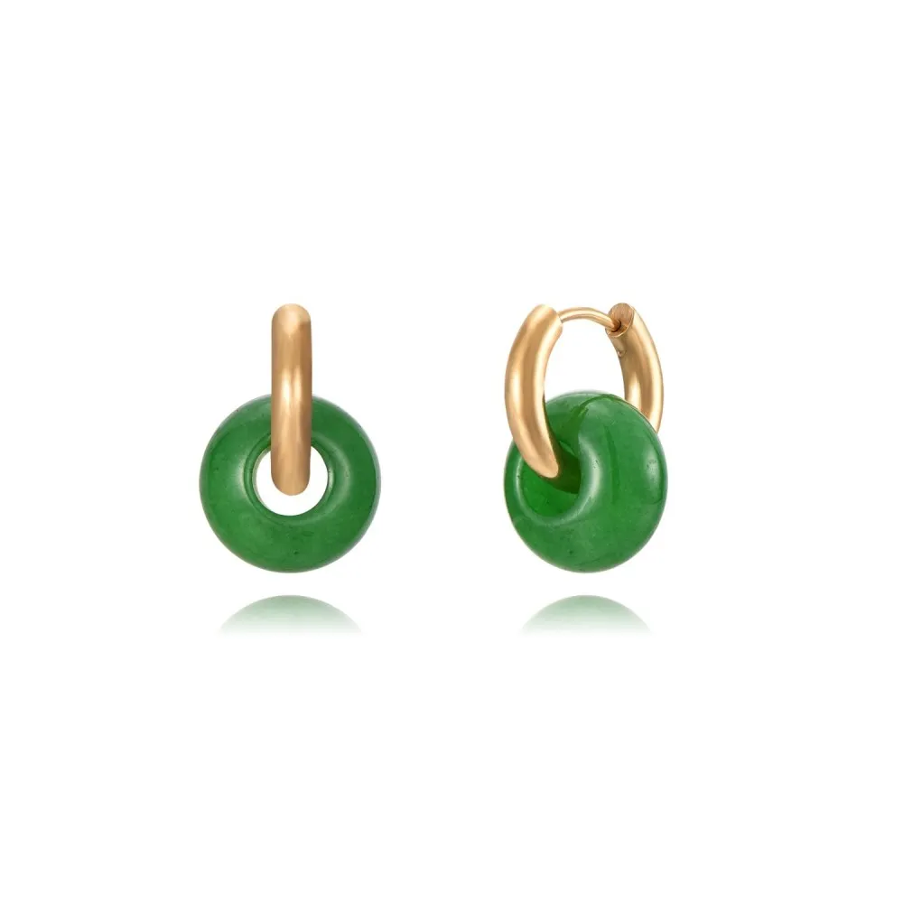 Pendientes Aros Ginette Jade Verde Oro (PAR)