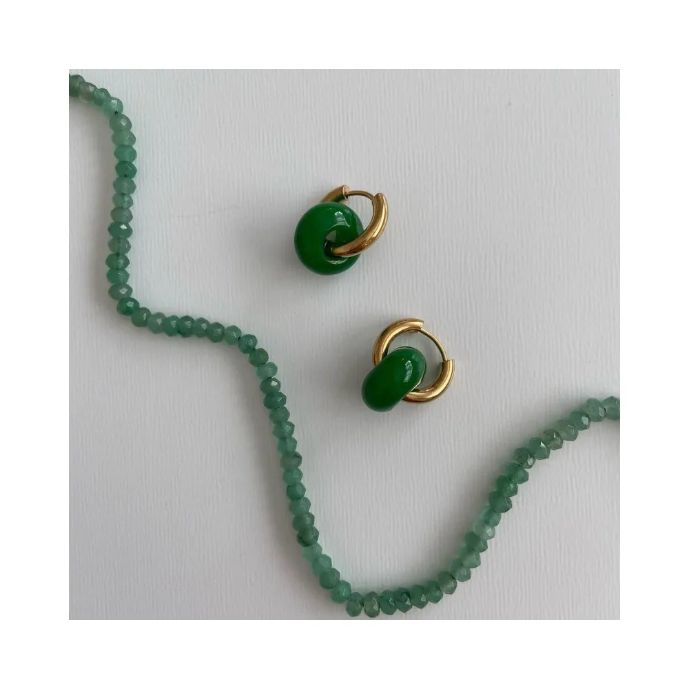 Pendientes Aros Ginette Jade Verde Oro (PAR)