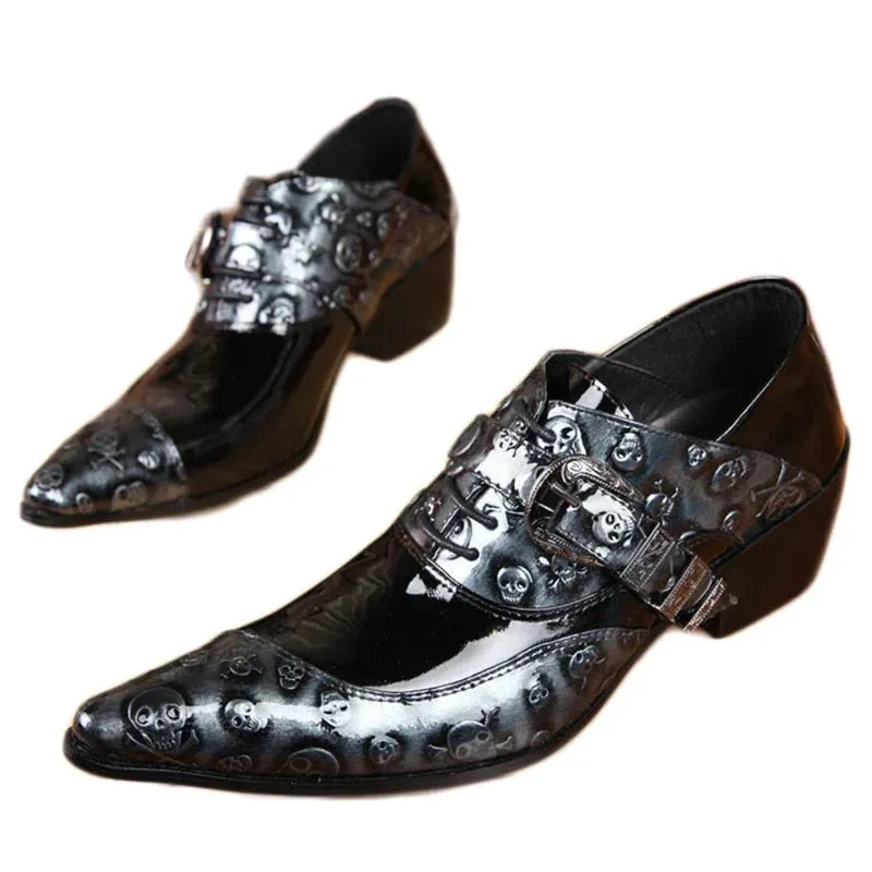 Personality Leather Gold Black Skulls Oxford Shoes for Men