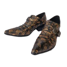 Personality Leather Gold Black Skulls Oxford Shoes for Men