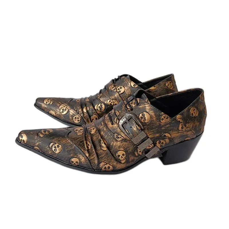 Personality Leather Gold Black Skulls Oxford Shoes for Men