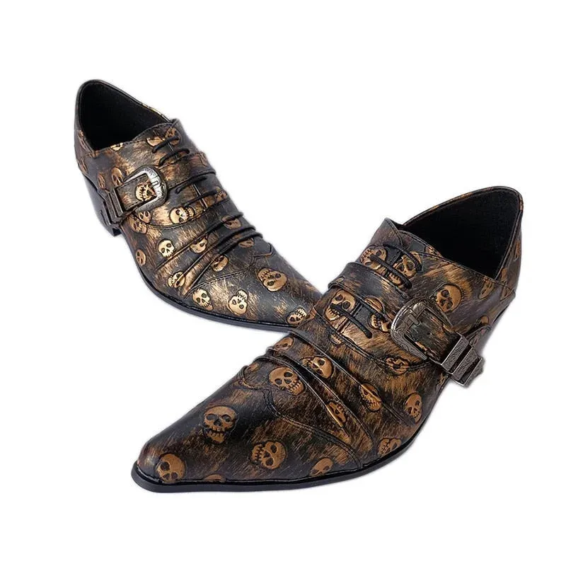 Personality Leather Gold Black Skulls Oxford Shoes for Men