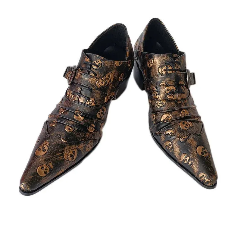 Personality Leather Gold Black Skulls Oxford Shoes for Men