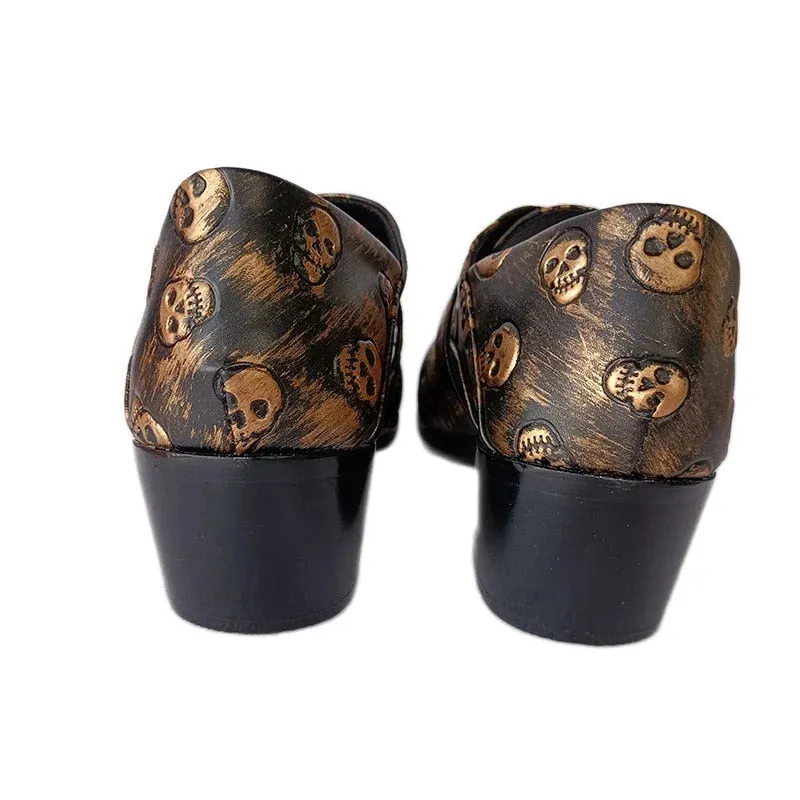 Personality Leather Gold Black Skulls Oxford Shoes for Men