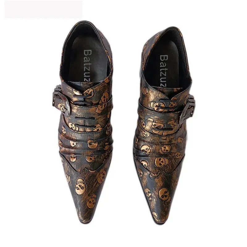 Personality Leather Gold Black Skulls Oxford Shoes for Men