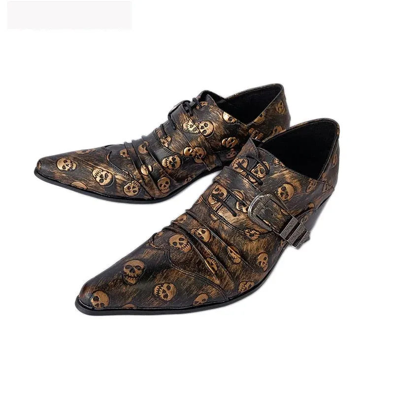 Personality Leather Gold Black Skulls Oxford Shoes for Men