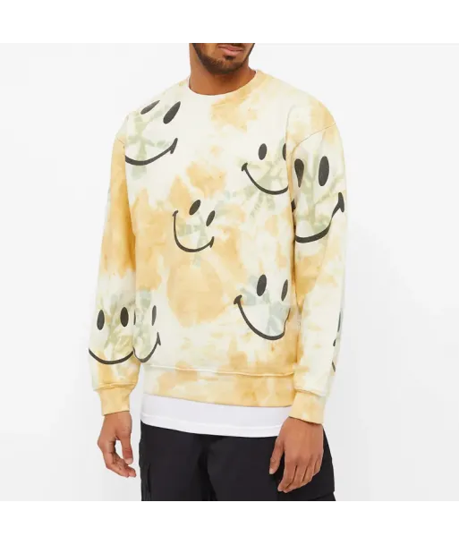 Poleron Crewneck Market Smiley Shibori Desteñido Crema