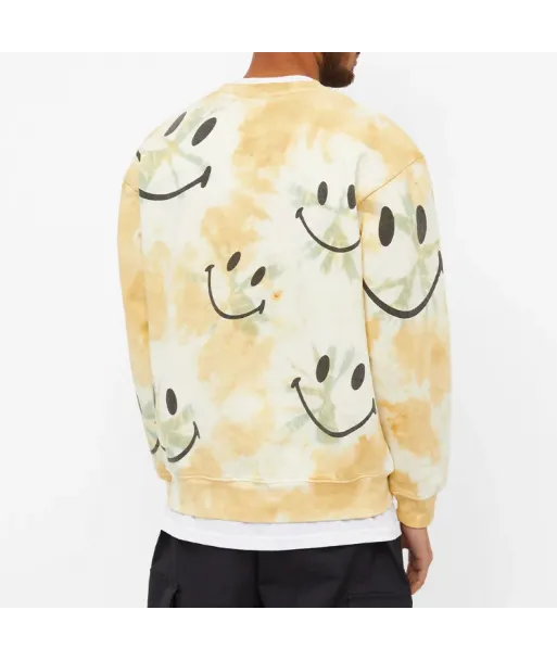 Poleron Crewneck Market Smiley Shibori Desteñido Crema