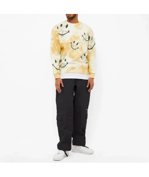 Poleron Crewneck Market Smiley Shibori Desteñido Crema