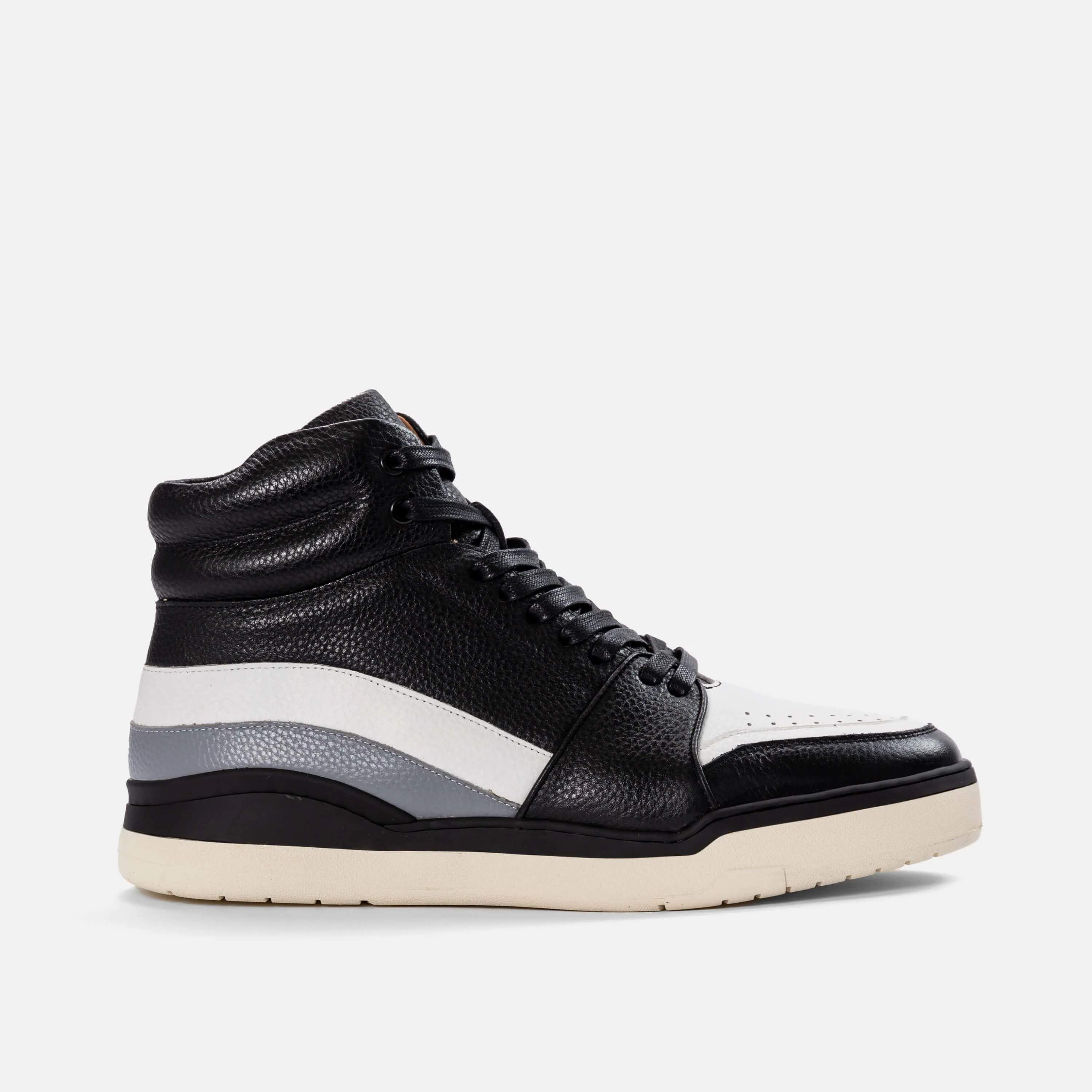 Poseidon Black and White Pebble Leather High Top Sneakers