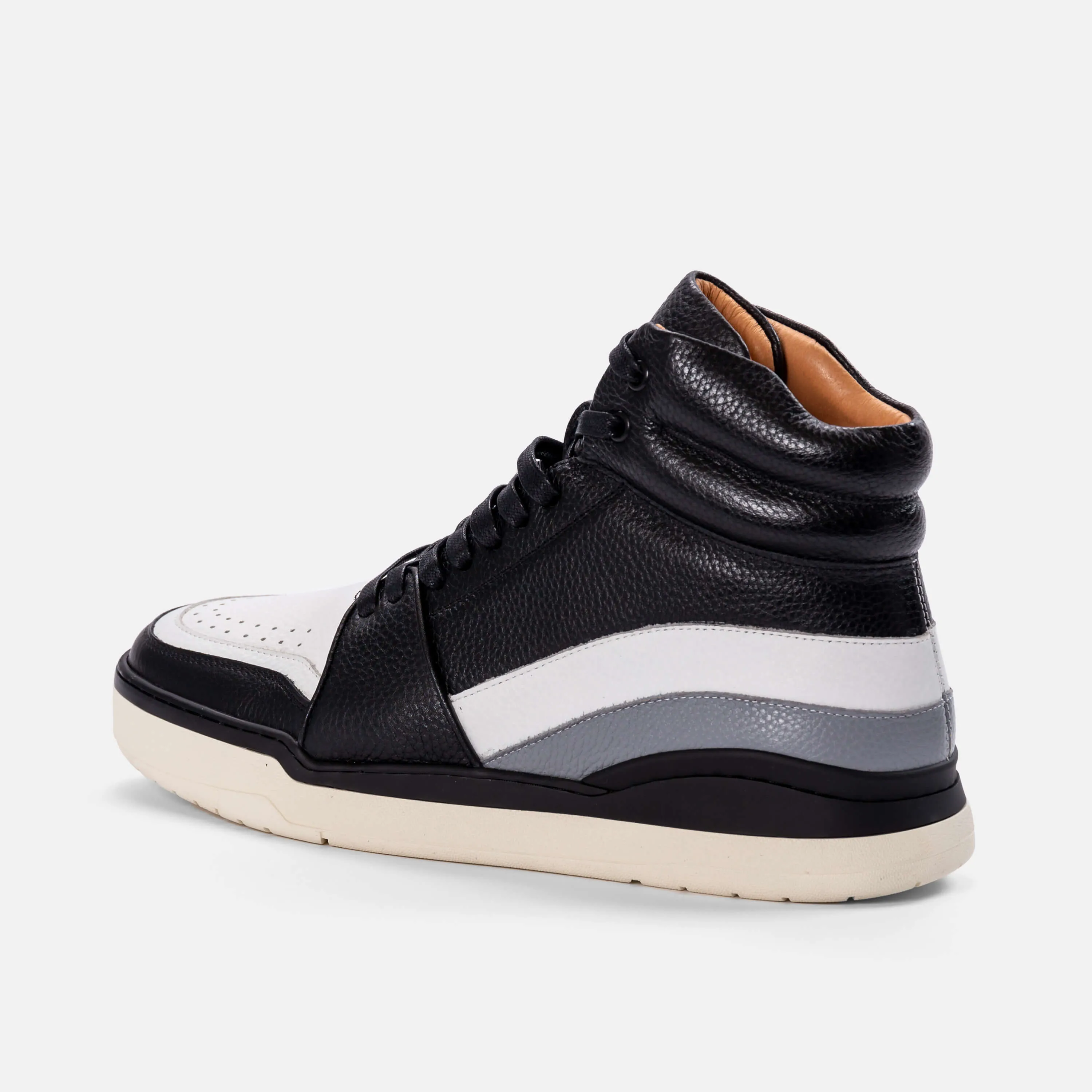 Poseidon Black and White Pebble Leather High Top Sneakers