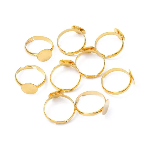 Ring Blanks, Brass, Adjustable, Golden, Pad Ring Setting, 10mm Flat Base