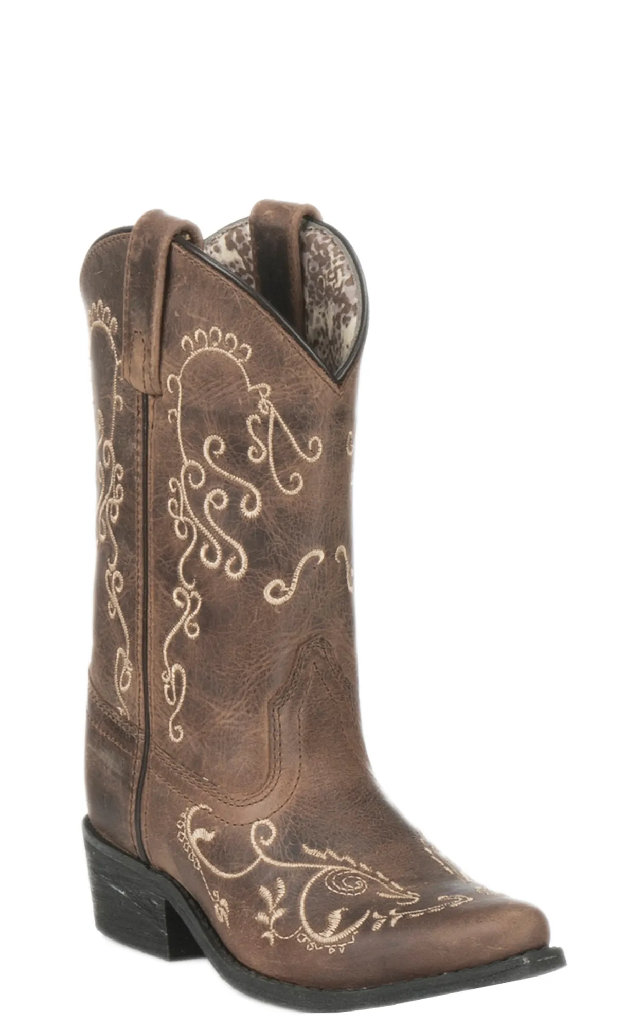 Smoky Mountain Youth Antique Mocha with Cream Embroidery Snip Toe Cowboy Boots