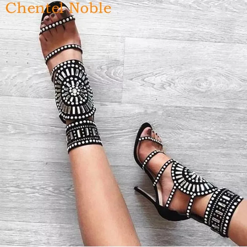 Sparkling Rhinestone Open Toe High Heels