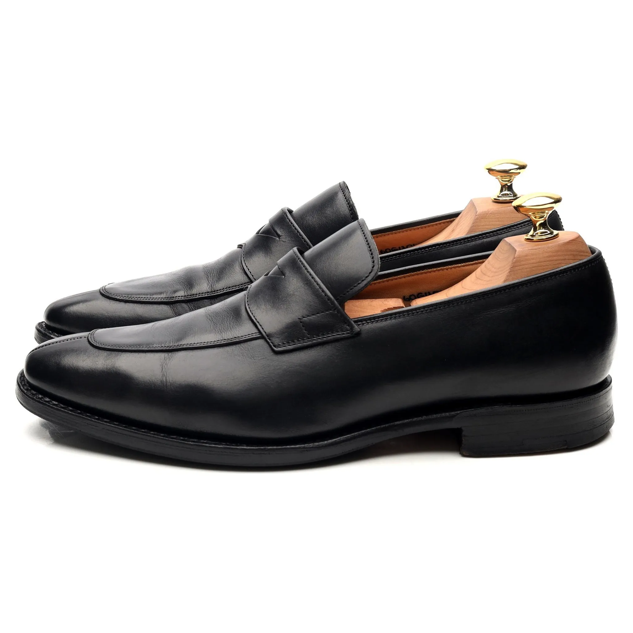 'Swanley' Black Leather Split Toe Penny Loafers UK 6 G