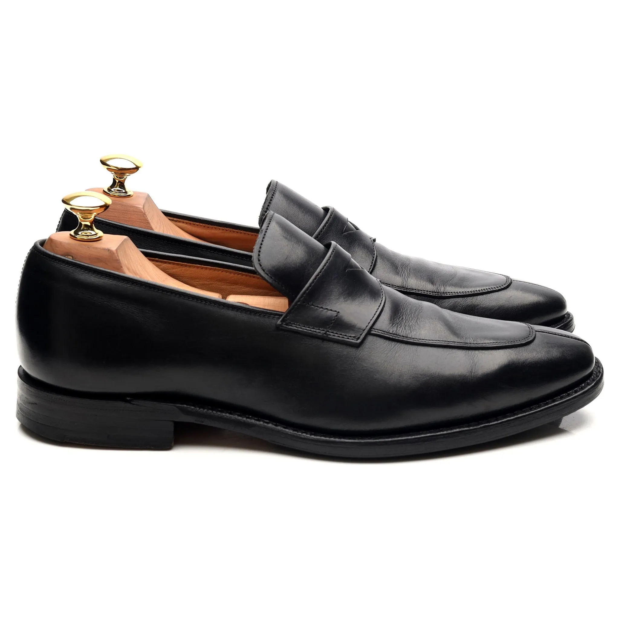 'Swanley' Black Leather Split Toe Penny Loafers UK 6 G