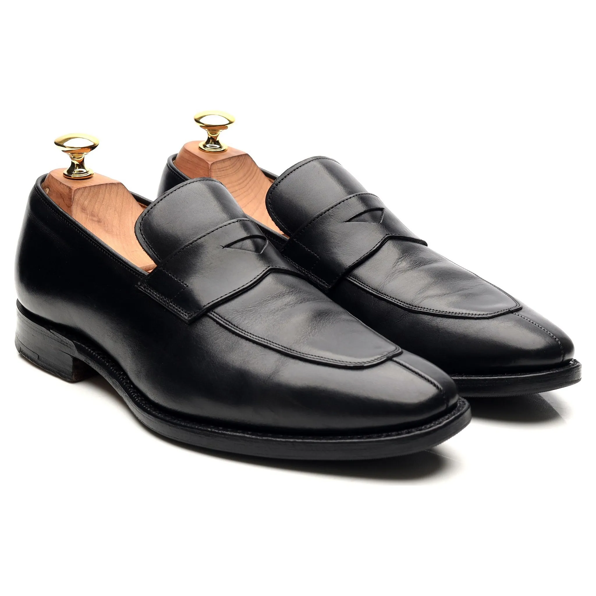 'Swanley' Black Leather Split Toe Penny Loafers UK 6 G