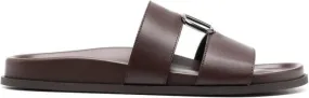 Valentino Garavani logo-plaque calf leather sandals Brown