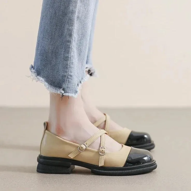 W1051 Women's Leather Mary Jane Low Heel Casual Shoes