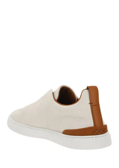 White Deerskin Triple Stitch Sneakers