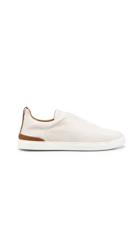 White Deerskin Triple Stitch Sneakers