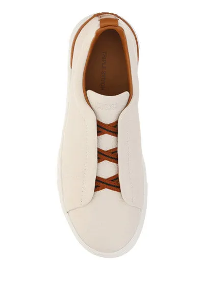 White Deerskin Triple Stitch Sneakers