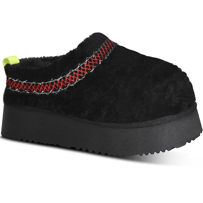 Women's Platform Slippers Mini Boots Braid Slippers with Plush Fleece Lining