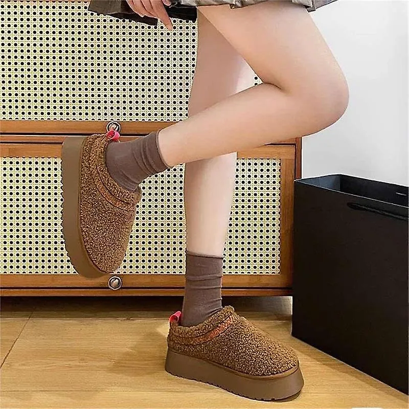 Women's Platform Slippers Mini Boots Braid Slippers with Plush Fleece Lining