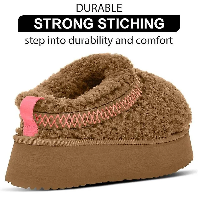 Women's Platform Slippers Mini Boots Braid Slippers with Plush Fleece Lining