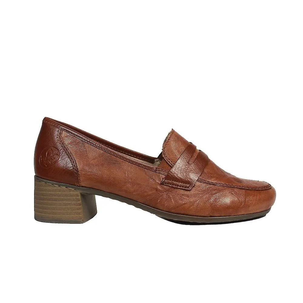 Women's Rieker 41662-24 | Mariah | Brown Leather | Womens Heeled Slip On Loafers 