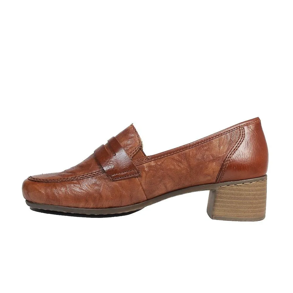 Women's Rieker 41662-24 | Mariah | Brown Leather | Womens Heeled Slip On Loafers 