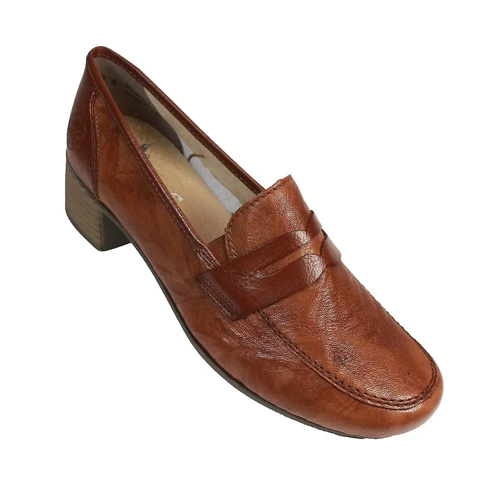 Women's Rieker 41662-24 | Mariah | Brown Leather | Womens Heeled Slip On Loafers 