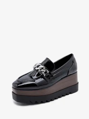 Women's Chains Square Toe Wedge Heel Oxfords Patent Leather