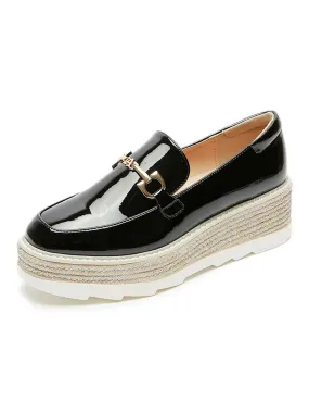 Women's Metal Details Square Toe Platform Patent Leather Oxfords